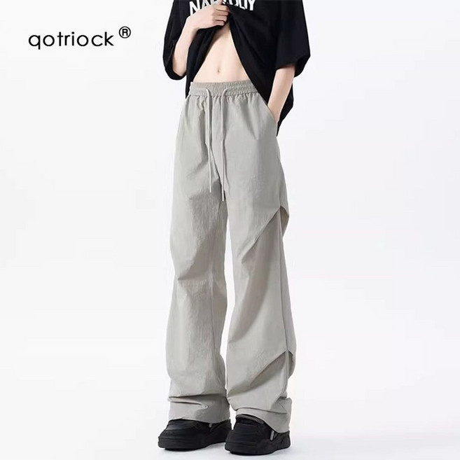 速乾降落傘兵褲 男女夏季薄款涼感透氣工裝休閒闊腿褲子