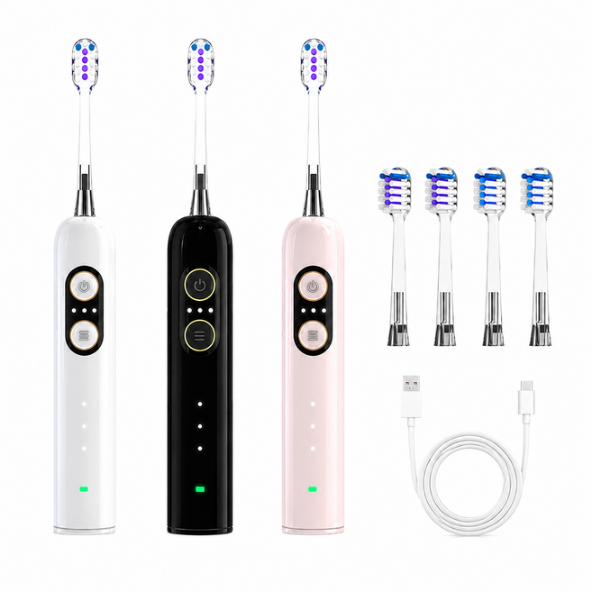 S1 電動牙刷 整合掃振功能, 內附4刷頭, 1個, 黑色
