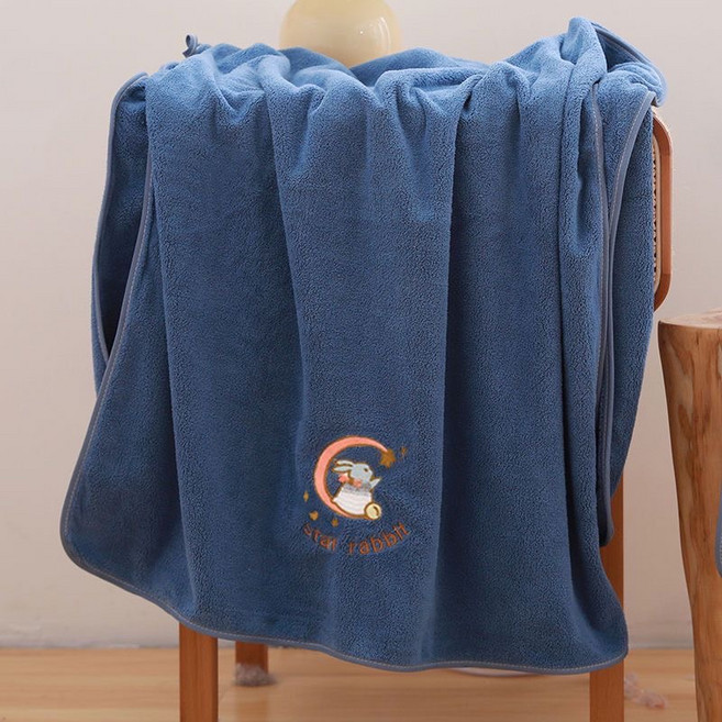 Moon Rabbit 月兔刺繡柔軟親膚吸水速乾面巾, 迷霧藍70*140cm, 1個