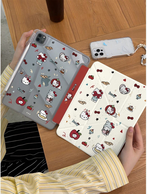 Hello Kitty 平板保護套,可立式翻蓋智慧休眠,全包防摔, 蘋果kt貓, 1個