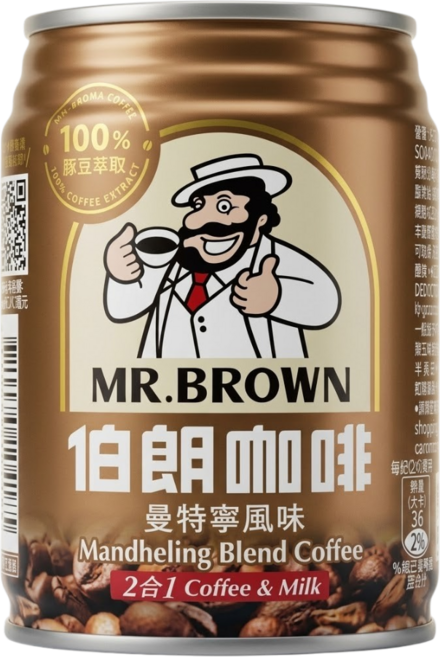 伯朗 曼特寧 二合一 無糖 240ml, 1箱, 24個裝