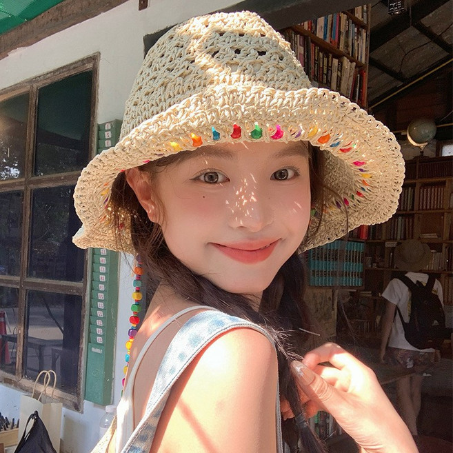 日系手工編織草帽女防曬遮陽帽