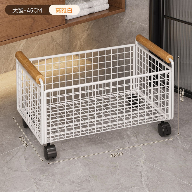 浴室櫃下收納筐 帶輪可移動儲物架 (35CM 高雅白), 1個, 白色丨大號-加大加深框體