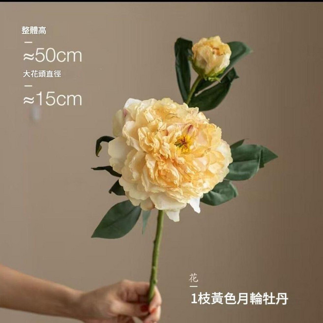 模擬牡丹花束 珊瑚紅, 奶黃色, 1個