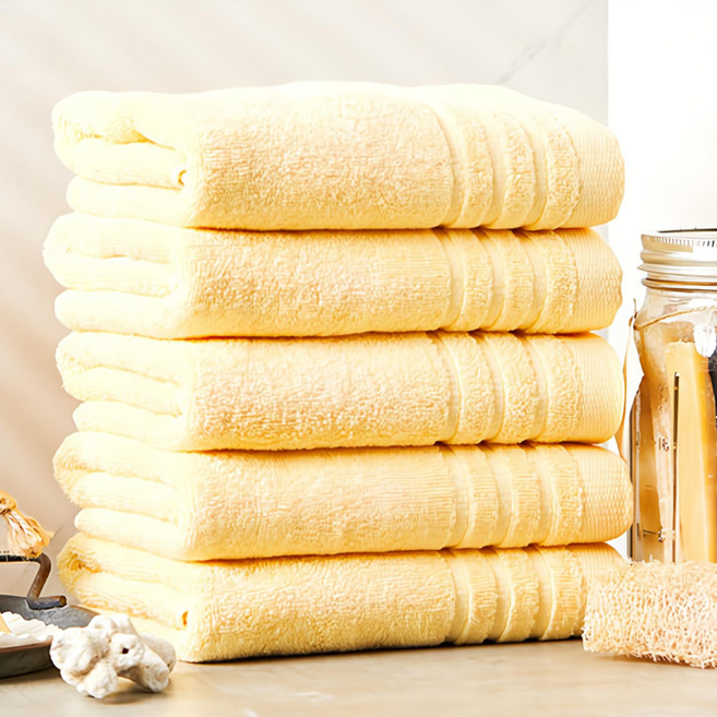 SOFT TOUCH Bath&Living 30支棉紗橫紋毛巾 150g, 黃色, 5條