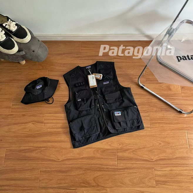 Patagonia 戶外休閒多口袋戰術背心, 黑色, 1套