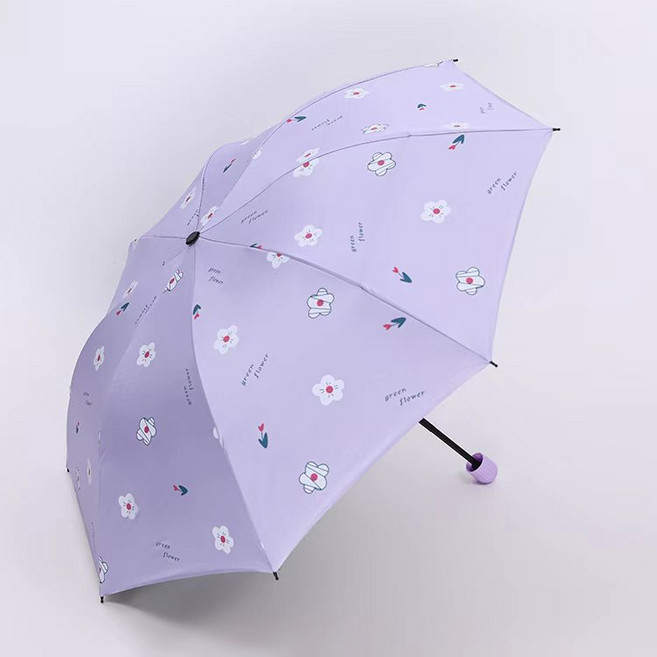 手動黑膠折疊雨傘 晴雨兩用 小清新防曬遮陽傘, 紫色 一 戀戀花海