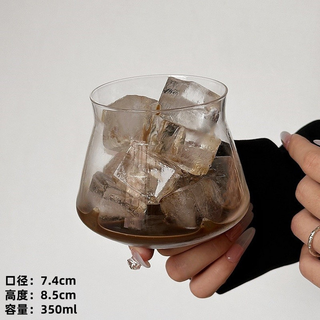 複古咖啡店透明玻璃杯 350ml 拿鐵杯 冷萃杯 冰美式咖啡杯, 透明, 1個