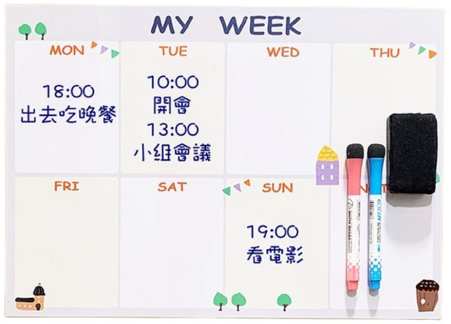WTB 森林週曆A3 冰箱磁鐵白板 可愛記事留言板, 詳見包裝