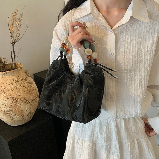 斜挎包新中式國風手提包女包鏈條包珠串雲朵單肩, C黑色, 黑色