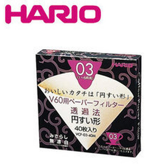 【TDTC 咖啡館】日本 Hario V60-03 無漂白圓錐濾紙(1 6人份) 40張盒裝 (VCF-03-40M), 40, 1盒