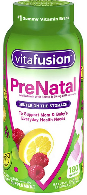 Vitafusion 孕婦綜合維他命含葉酸 & 50mg DHA 檸檬水口味軟糖, 1個, 180錠