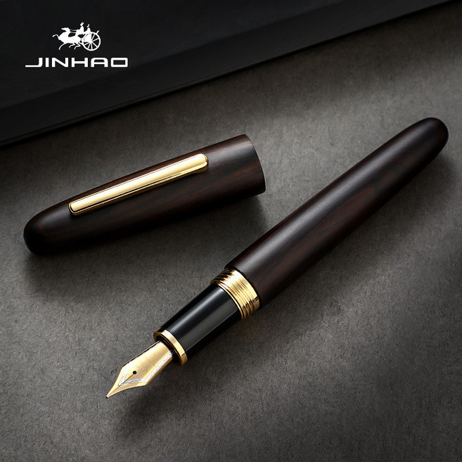 金豪 9056 鋼筆 木桿 復古 練字 辦公 銥金筆, EF尖-0.38mm, 黑檀