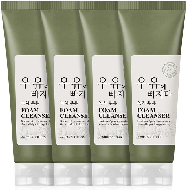 우유에빠지다 녹차 우유 폼클렌징, 4개, 220ml