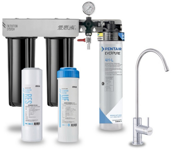 愛惠浦 EVERPURE PURVIVE-4HL 生飲級廚下型淨水器 (送安裝), 三道樹脂+中空絲膜濾心