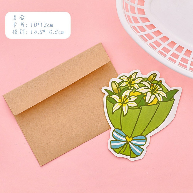 花束祝福小卡附信封, 1個, 花束祝福小卡-百合附信封