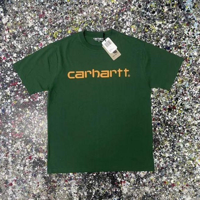 Carhartt 純棉印花 T 恤 男女皆宜 夏季寬鬆 圓領柔軟 重磅, 02年綠色,XL