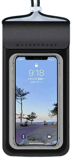 瘋姐百貨 戶外手機防水袋 手機防水保護套 (通用 頸掛式), 7.2吋,黑色, 1個