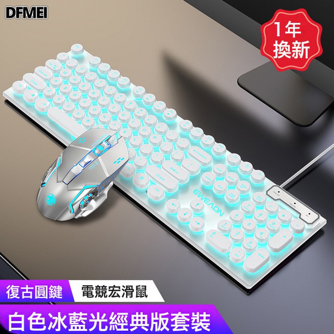 DFMEI GX330鍵盤機械手感有線RGB電競遊戲鼠標鍵盤套裝, BSUN TOY, 如圖, 白色冰藍光【朋克版】+電競鼠標
