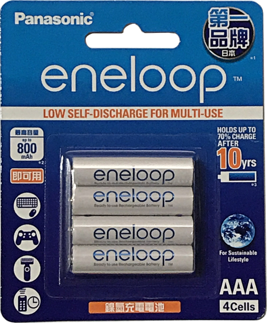 Panasonic eneloop AAA 低自放充電電池, 1套, 4個裝