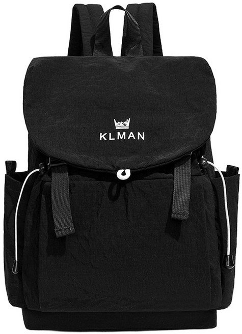 KLMAN 輕便大容量尼龍防潑水後背包, 黑色