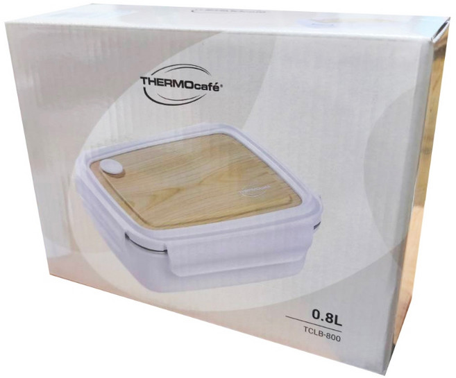 THERMOcafe 凱菲 不鏽鋼木紋保鮮盒餐盒便當盒,800ml/1000ml可選,白色系簡約時尚, 1個, 800ml