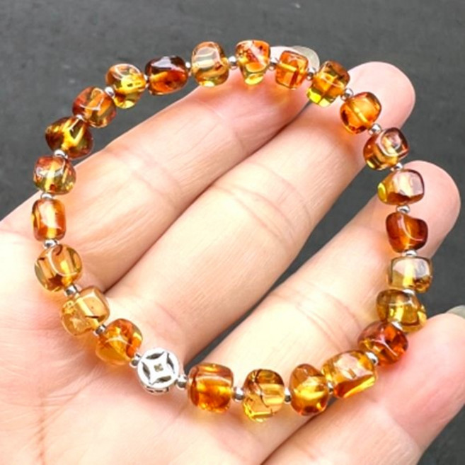 『亮晶晶』招財琥珀手鍊 7.5mm 古錢手鍊