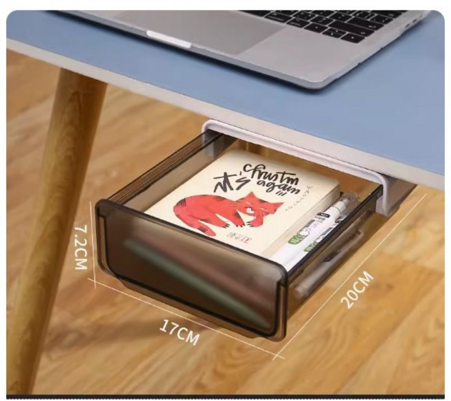 妞與球 桌下抽屜盒 免工具安裝, 透黑
