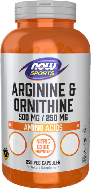 NOW Foods 精胺酸500mg&鳥胺酸250mg素食膠囊, 250顆, 1罐