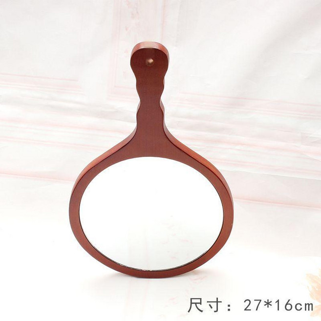 good 鏡美容院專用鏡子手拿手持鏡木質手柄鏡大號梳妝鏡便攜小鏡子, 1個, 紅檀