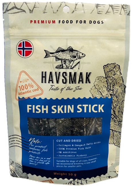 HAVSMAK 海夫默克 100% 天然鳳尾魚乾 貓零食, 1個, 50g, 挪威鱈魚, 魚皮塊