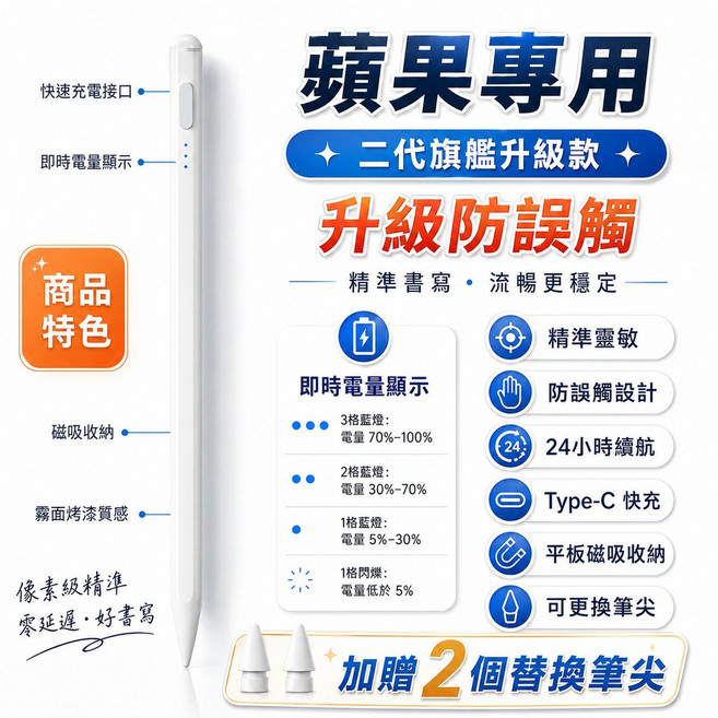 【送替換筆尖】 手機平板觸控筆 iPad電容筆 手機觸控筆 平板觸控筆 手寫筆, 1個, ipad觸控筆-蘋果專用款防誤觸, ipad觸控筆-蘋果專用款