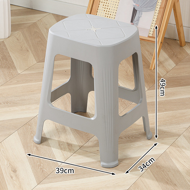 加厚防滑塑膠凳子 家用兒童通用高腳椅, 米色 - 高49cm