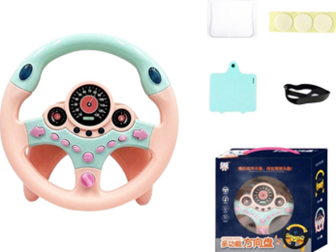 仿真方向盤玩具 副駕駛遊戲方向盤 汽車車上玩具 (台灣出貨), 1個, U型底座方向盤【粉色】, 粉色