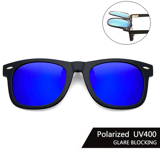Polarized偏光夾片 (藍水銀) 可掀式太陽眼鏡 防眩光 抗UV400, 1個