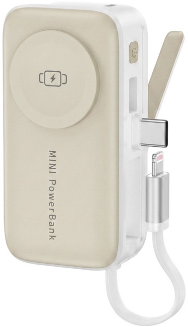 VOORCA 4合1 迷你行動電源 3N1-5K 5000mAh Type-C PD22.5W, 奶茶色