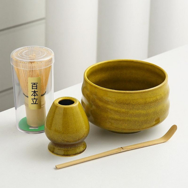 日式抹茶碗組, 窯變黃抹茶圓碗四件套, 1個