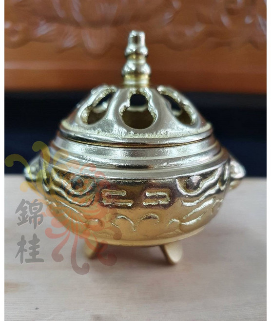 錦桂 小銅爐 淨香爐 檀香爐 敬爐 獅頭爐 獅子爐 純銅 台灣製, 古色, 1個