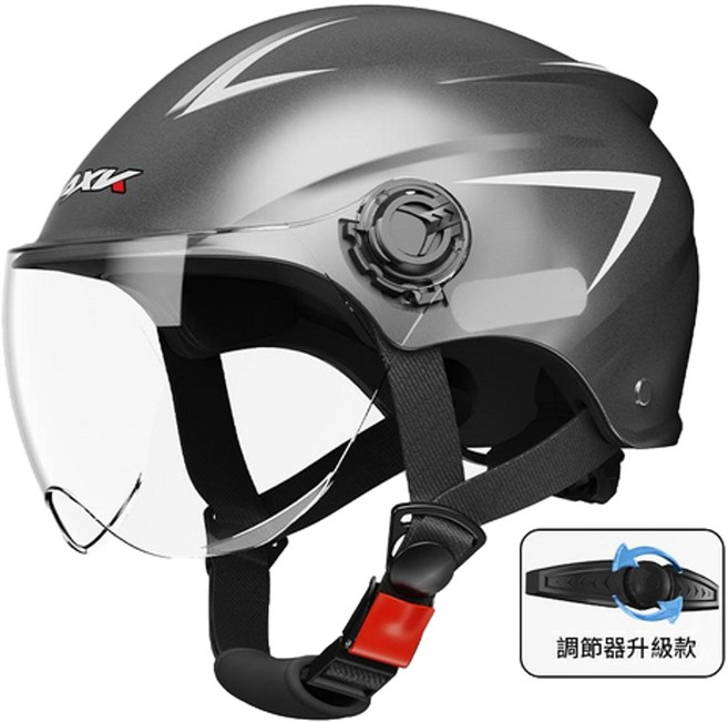 AXK 機車半盔 男女通用 四季安全帽, 3C - 銀灰 短透明 新國標A類