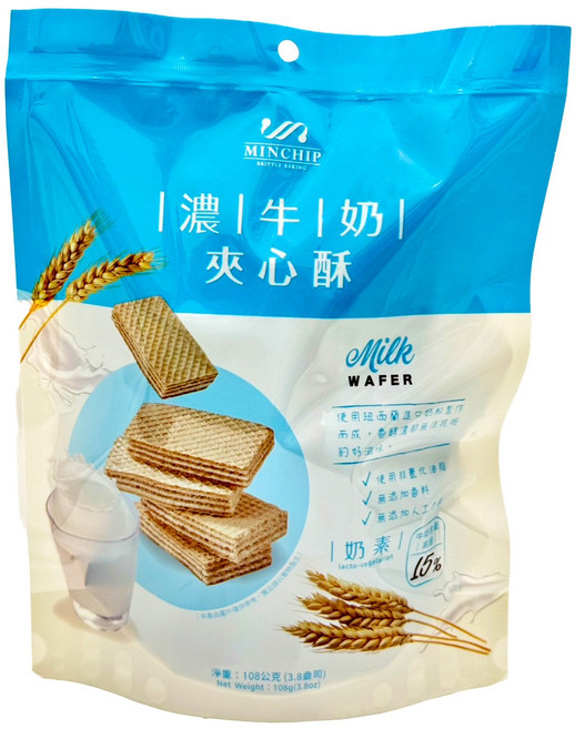 MINCHIP 濃牛奶夾心酥 108g (9份) 香濃酥脆 獨立包裝 無添加人工色素, 12g, 9個