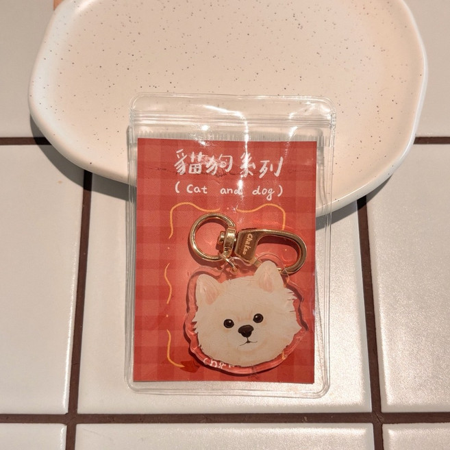 ohiko 貓狗系列 壓克力吊飾 白色博美, 1個