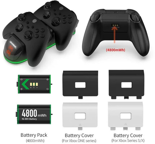 DOBE Xbox ONE/Series S/X 充電電池組 4800mAh, 黑色, 1個, XBOX通用系列座充