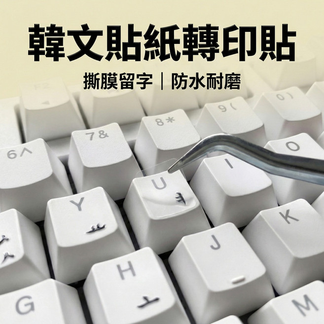 韓文貼紙轉印貼 鍵盤貼紙 撕膜留字 防水耐磨, 白字