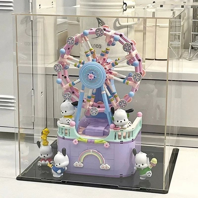 拼裝積木八音盒 摩天輪, 1個, 幸福摩天輪 防塵盒+帕恰狗+暖光燈