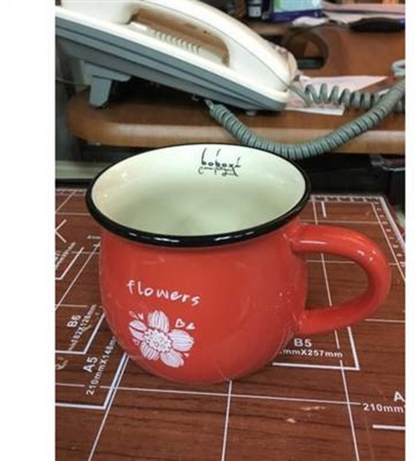 boboxi 紅色花朵馬克杯, 陶瓷杯子馬克杯帶蓋勺咖啡杯水杯大肚早餐牛奶杯, 1個