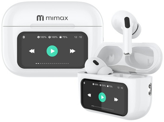 mimax 無線藍牙耳機 IPX4防水 LCD智能觸控螢幕 智慧降噪, 白色, Q15