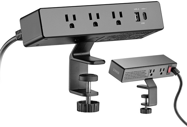 完美主義 Zmoji雙向多功能延長線(桌夾款) 1.8M USB-C/USB-A充電孔 自動斷電, 黑色, 1個, 黑色