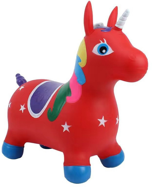 兒童騎乘充氣彈力玩具 嬰幼兒跳跳馬 靜音防爆, 獨角獸紅加音樂器, 1個
