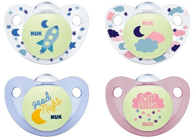 NUK 夜光矽膠安撫奶嘴 - 2入 (顏色隨機出貨), 1個, 初生型(0-6m)