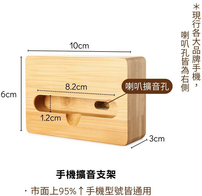 解放雙手享受影音, 1個, 手機擴音架(木質), 原木色